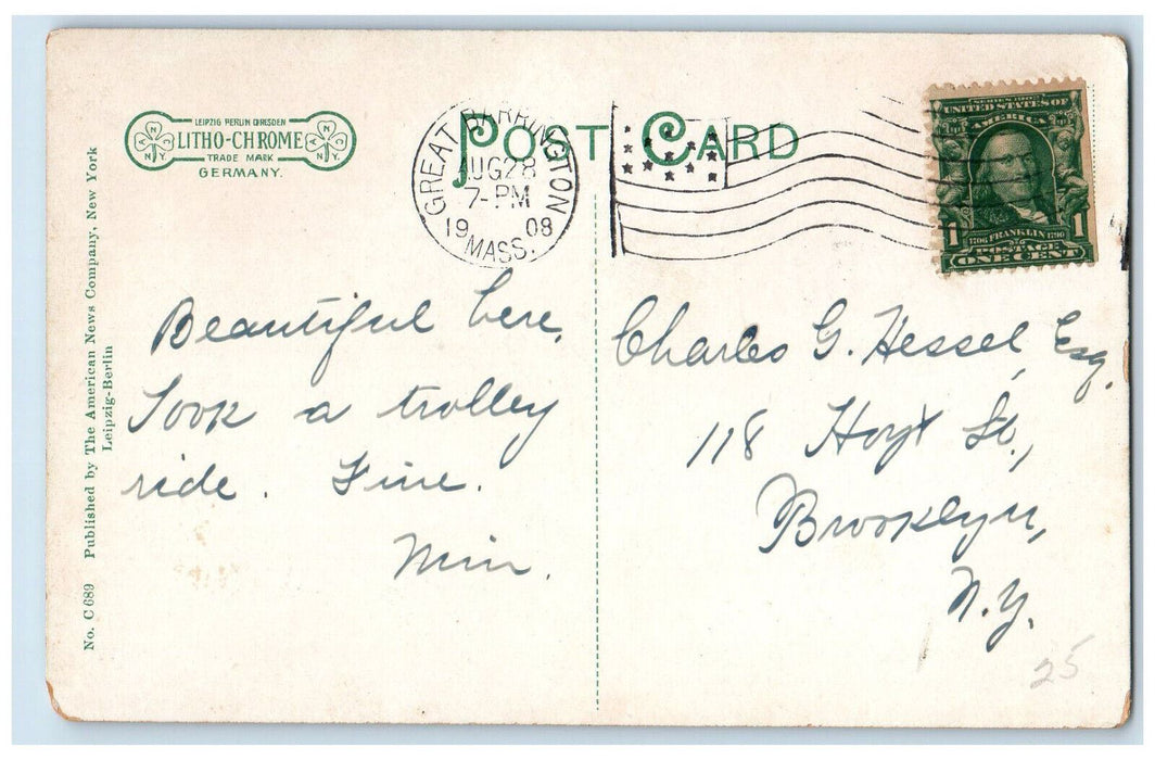 1908 View Of Lake Mansfield Great Barrington Massachusetts MA Antique Postcard