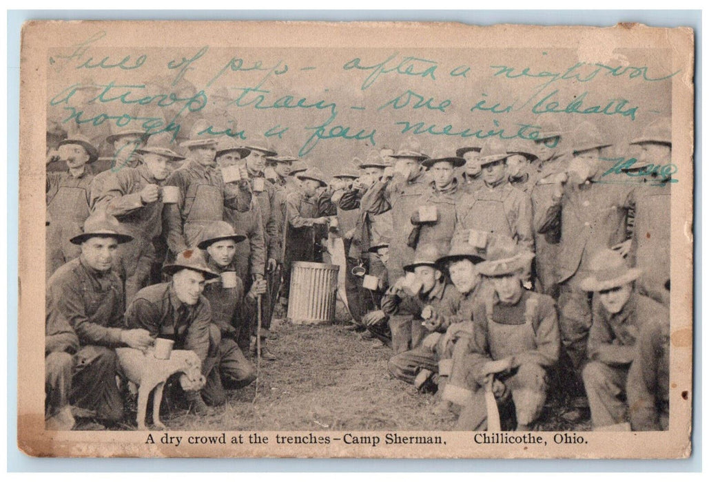 1918 A Dry Crowd at the Trenches Camp Sherman Chillicothe Ohio OH Postcard