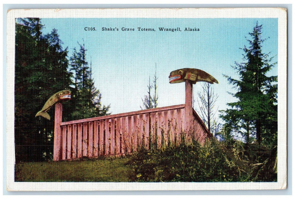 c1930's Shake's Grave Totems Wrangell Alaska AK Vintage Unposted Postcard