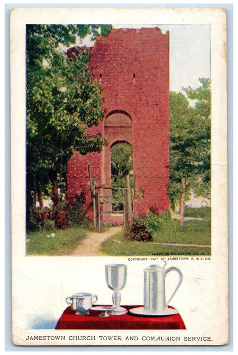 1907 Jamestown Church Tower and Communion Service VA Exposition Postcard