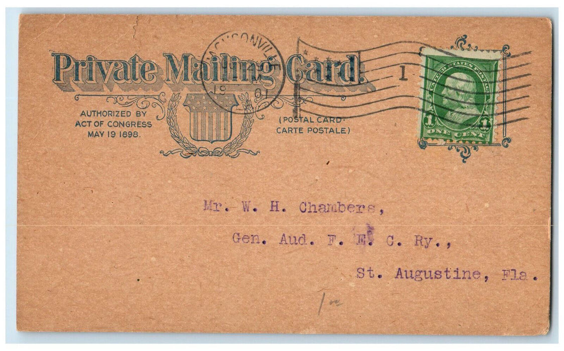 1901 The H.& W.B. Drew Company Jacksonville Florida FL PMC Antique Postcard