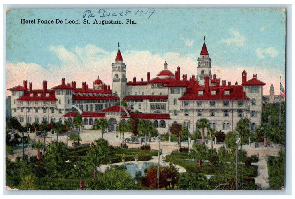 1914 Hotel Ponce De Leon St. Augustine Florida FL Antique Posted Postcard