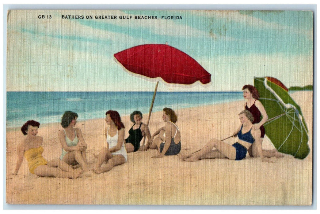 c1950's Bathers on Greater Gulf Beaches Florida FL Vintage Unposted Postcard