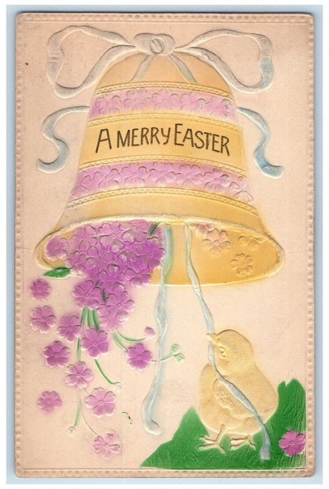 1903 Easter Chick Ringing Giant Bell Flowers Airbrushed Embossed Posted Postcard