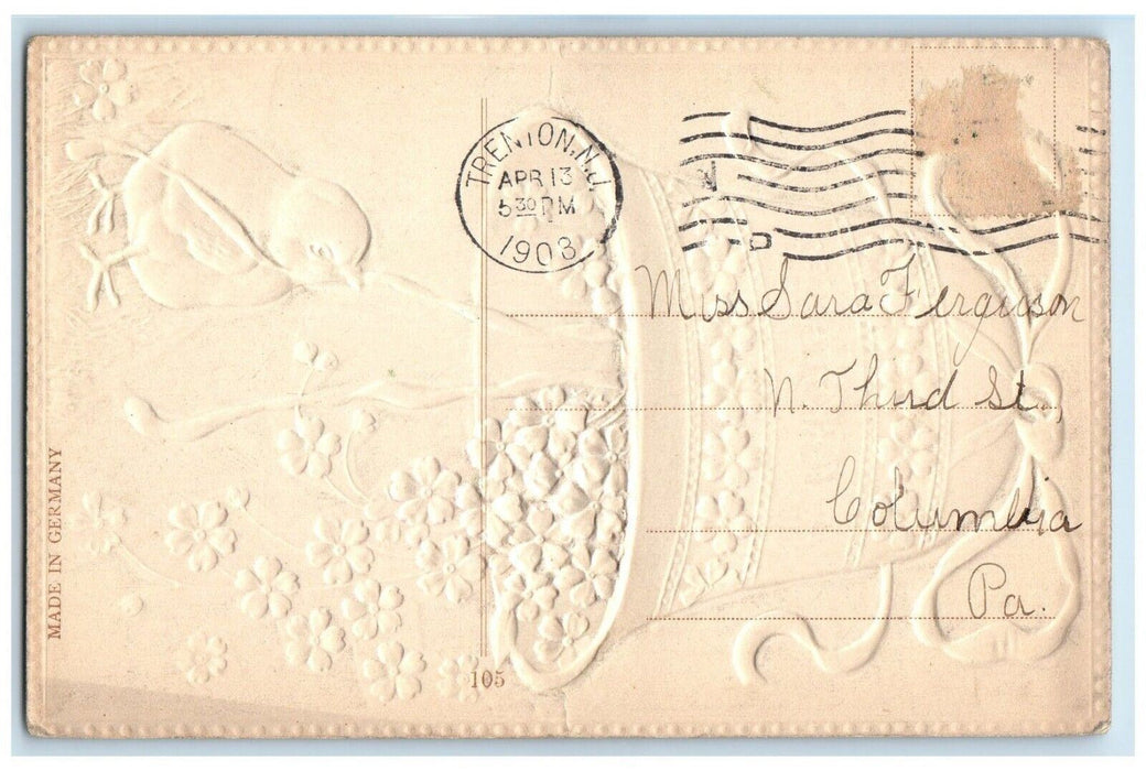 1903 Easter Chick Ringing Giant Bell Flowers Airbrushed Embossed Posted Postcard