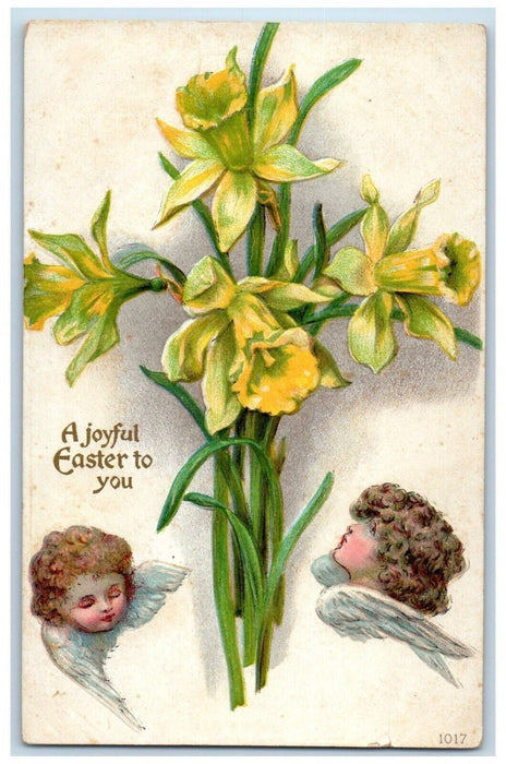 c1910's Easter Angels Head Yellow Flowers Embossed Posted Antique Postcard