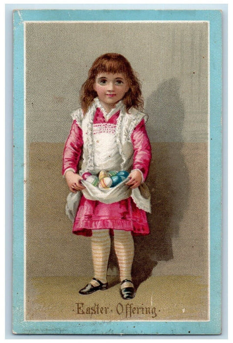 c1905 Easter Offering Cute Little Girl Brown Hair Eggs Unposted Postcard