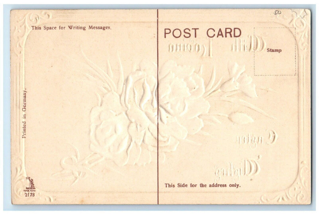c1910's Easter Wishes White Flowers Embossed Unposted Antique Postcard