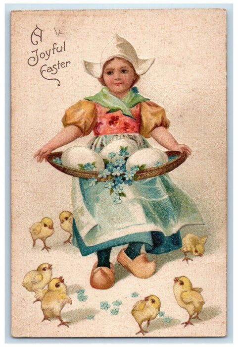 c1910's Easter Dutch Girl Eggs Chick Pansies Flowers Clapsaddle Antique Postcard