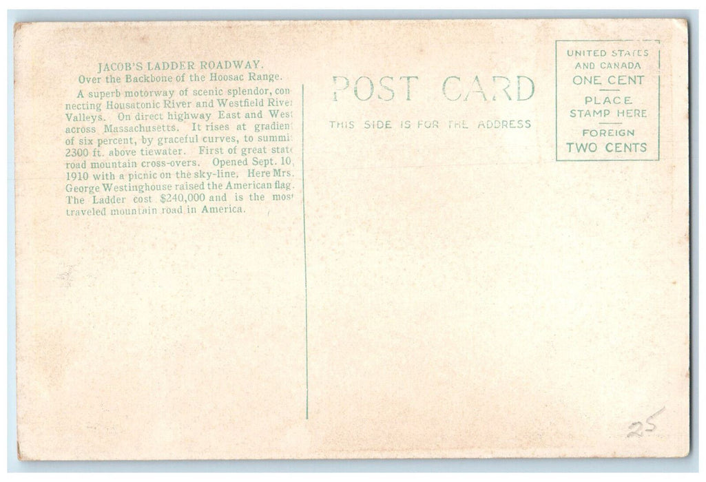 Hairpin Curve Jacob's Ladder Roadway Chester Massachusetts MA Antique Postcard