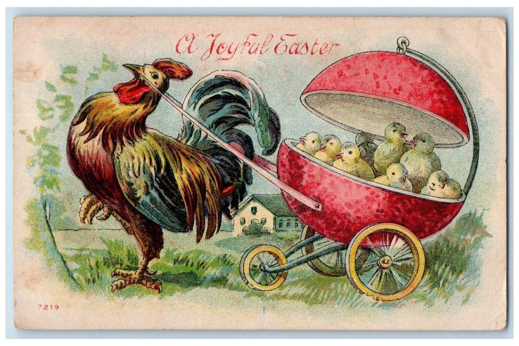 1911 Easter Rooster Chicken Pulling Cart Chicks Irwin Missouri MO Postcard
