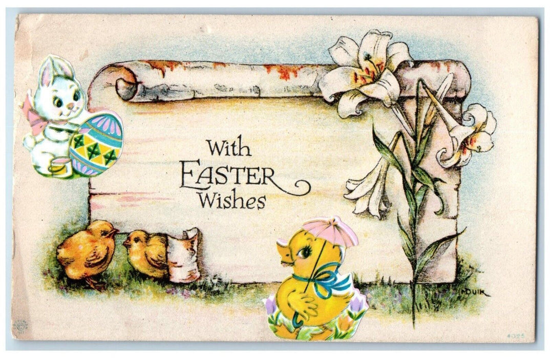 1910 Easter Wishes Egg Chicks Lily Flowers Steelton PA Posted Antique Postcard