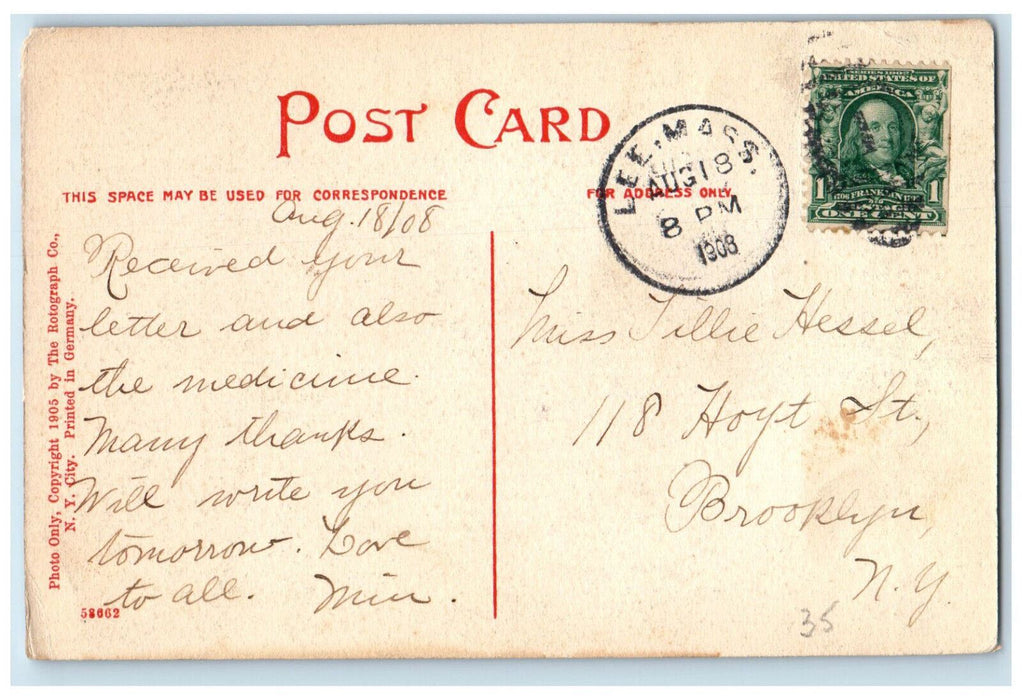 1908 Along The Berkshire Street R.R.  Railroad Berkshire Hill Lee MA Postcard