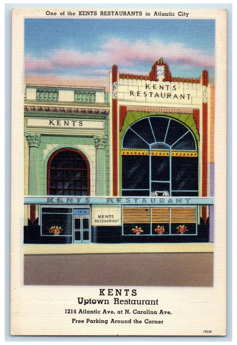 c1940's Kents Uptown Restaurant Atlantic Avenue Atlantic City NJ Postcard