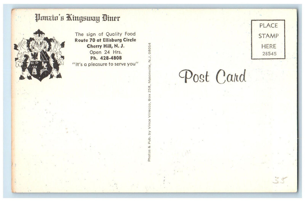 c1950's Ponzio's Kingsway Diner Cherry Hill New Jersey NJ Multiview Postcard