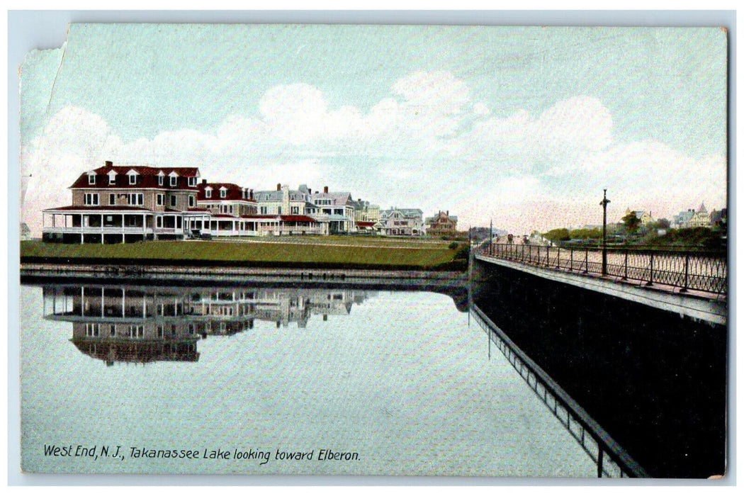 c1910 Takanassee Lake Looking Toward Elberon West End New Jersey NJ Postcard