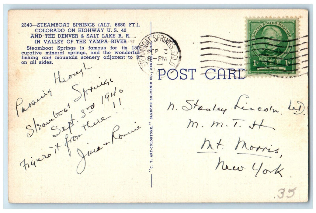 1941 Steamboat Springs Colorado on Highway In Valley of Yampa River CO Postcard