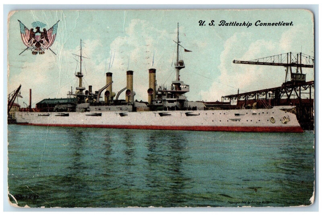 1909 US Battleship Connecticut Kansas City Missouri MO Posted Antique Postcard