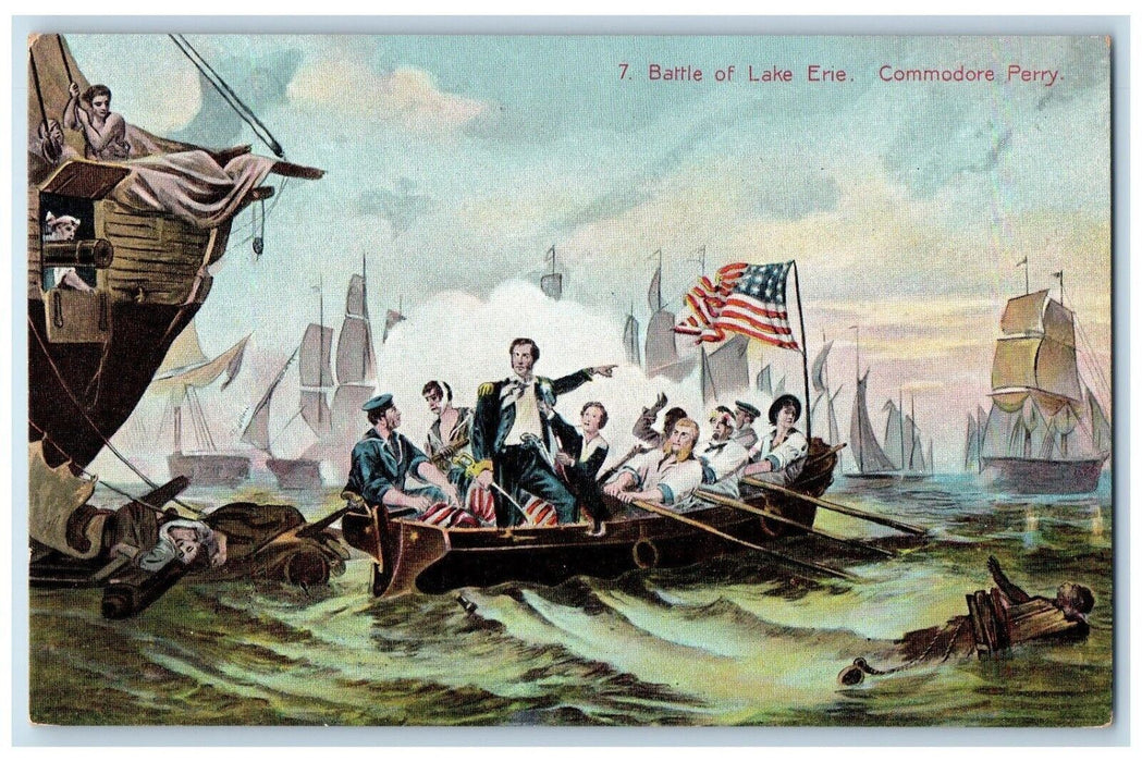c1910's Battle Of Lake Erie Commodore Perry Boat Flag Unposted Antique Postcard