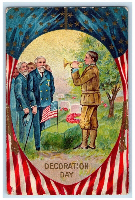 1931 Decoration Memorial Day Trumpet Tomb Embossed Nash Marrieta OH Postcard