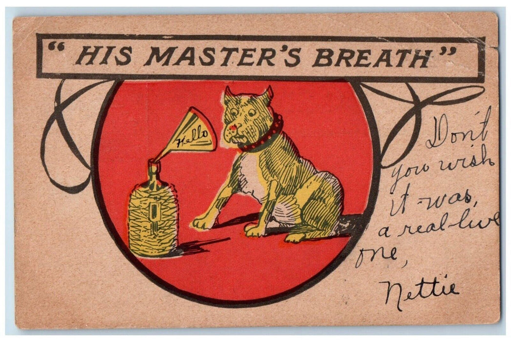 1907 Dog Phonograph Breath Machine Humor Buffalo New York NY Antique Postcard