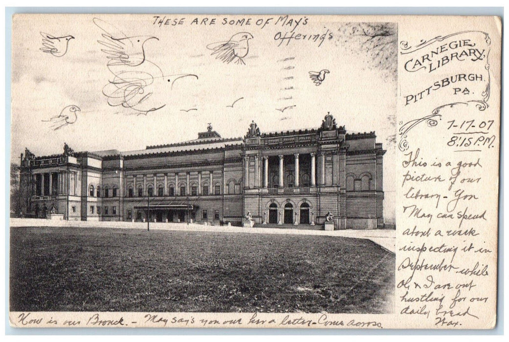 1907 Carnegie Library Buildings Exterior Pittsburgh Pennsylvania PA Postcard