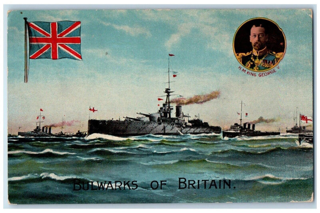 1915 Bulwarks Of Britain Steamer Ship HM King George V. Canada Antique Postcard