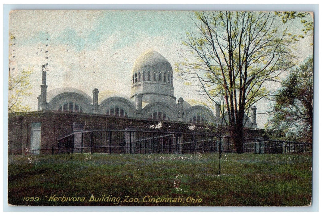 1907 View Of Herbivora Building Zoo Cincinnati Ohio OH Antique Posted Postcard