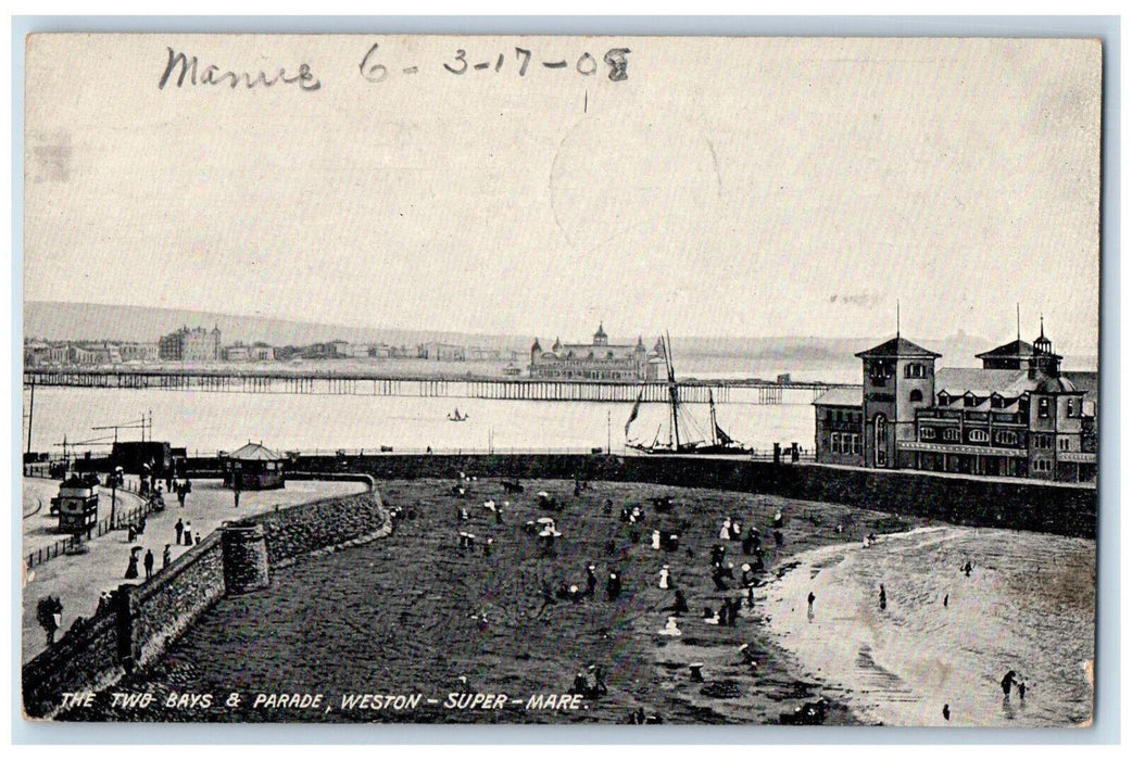 1908 The Two Bays & Parade Weston Super Mare England United Kingdom Postcard