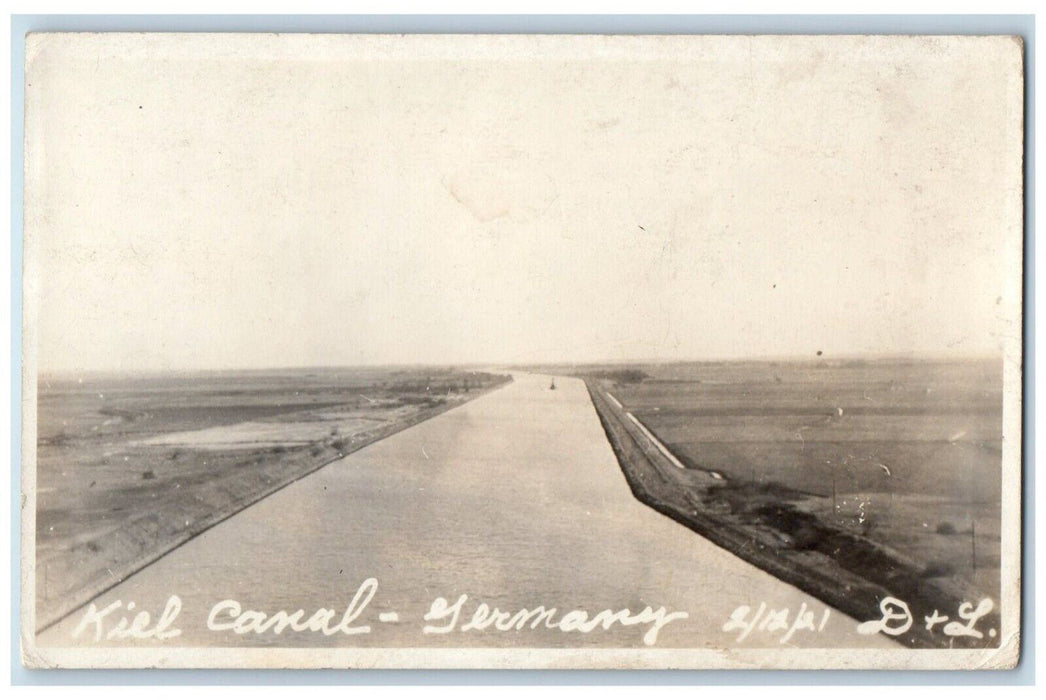 1921 Bird's Eye View Kiel Canal Germany Ship RPPC Photo Unposted Postcard