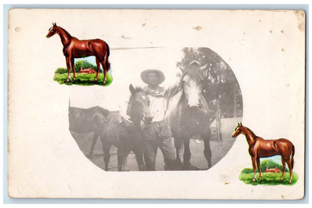 1911 Candid Cowboy Ranch Rancher Horse Sterling Illinois IL RPPC Photo Postcard