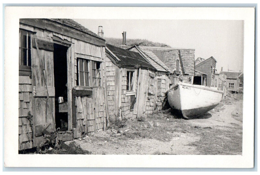 c1930's Fishing Huts Boat Tifft Road Dover New Hampshire NH RPPC Photo Postcard