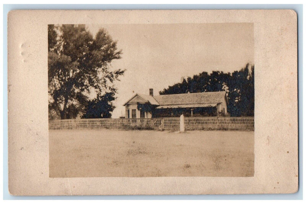 1907 Candid House Residence Fence Rush Center Kansas KS RPPC Photo Postcard