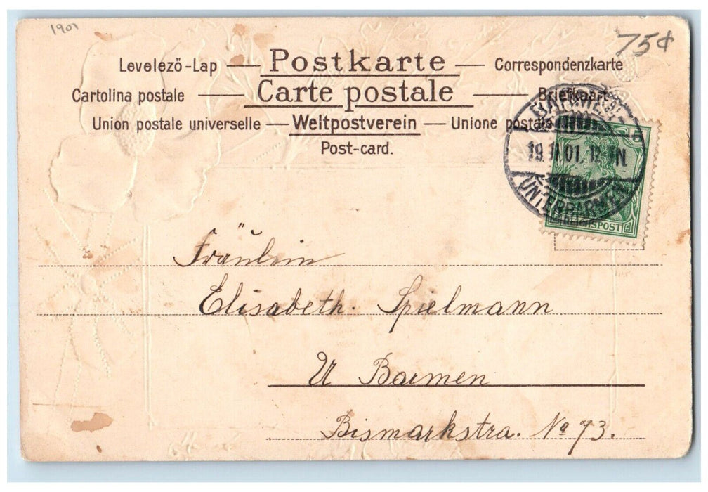 1901 Cute Little Girl Curly Hair Nuts Flowers Embossed Posted Antique Postcard