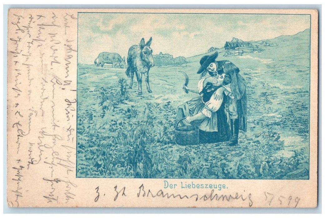 1899 Love Romance Donkey In Field Witness Germany Posted Antique Postcard