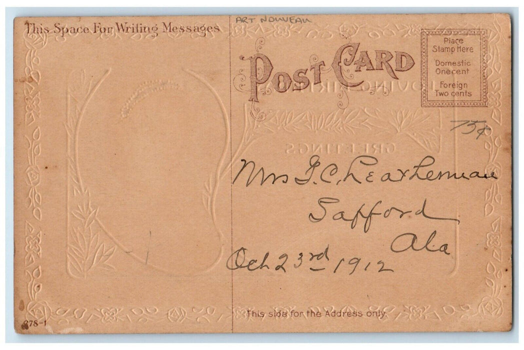 c1910's Loving Birthday Greetings Pretty Woman Embossed Art Nouveau Postcard