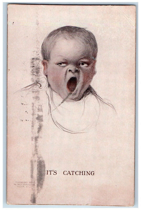 1909 It's Catching Boy Yawning Sheahan Washington DC Posted Antique Postcard