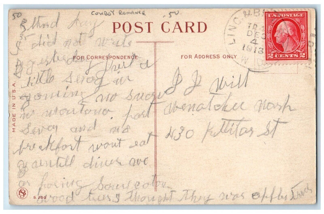 1913 Couple Cowboy Romance I'll Go To The End Of The World With You Postcard