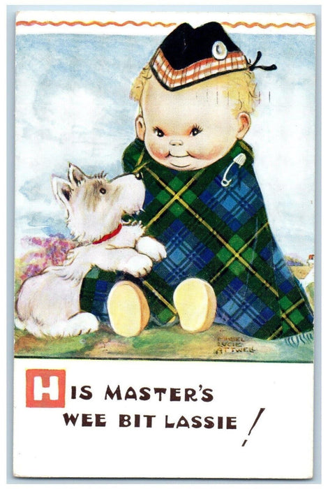 1954 Cute Baby And  His Scottish Terrier Dog His Masters Wee Bit Lassie Postcard