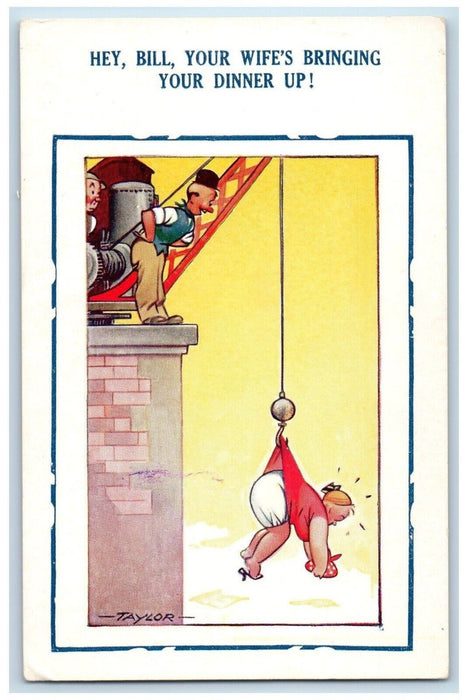 c1910's Crane Hanging Woman Bringing Dinner Construction Bamforth Postcard