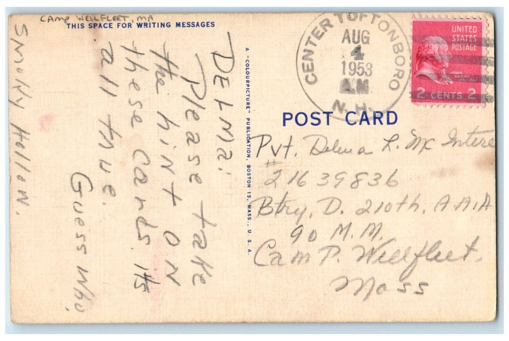 1953 Girl Dog Pleze Write Camp We're Lonesome Without You Wellfleet MA Postcard