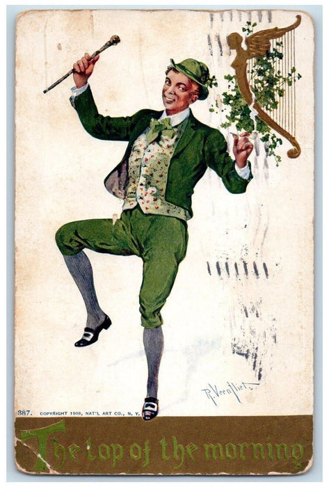 1910 Man Dancing St. Patrick's Day Veentliet New York NY Posted Antique Postcard