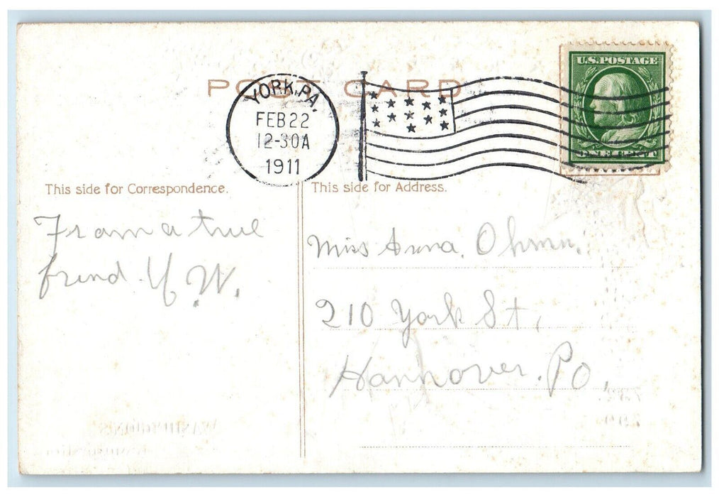 1911 George Washington Inauguration Patriotic York PA Posted Antique Postcard