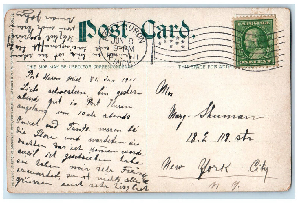 1911 Trolley Car Water Street Port Huron Michigan MI Antique Postcard