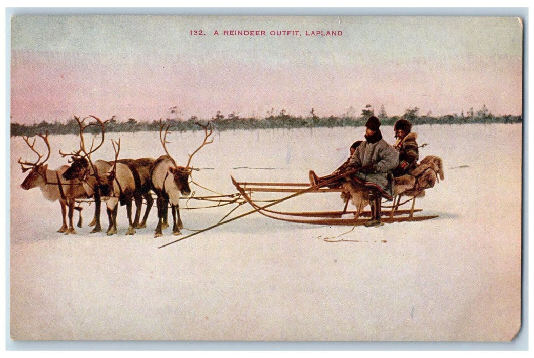 c1910 A Reindeer Outfit Lapland Reindeer Sleigh Near North Cape Norway Postcard