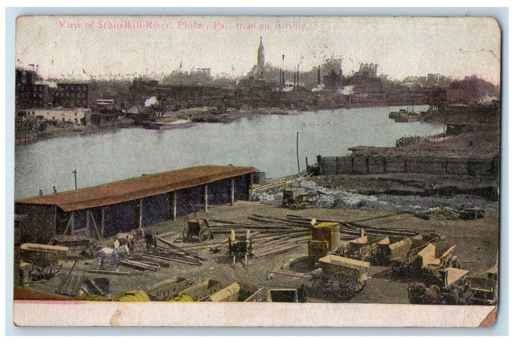 1910 Cart, From an Airship View of Schuylkill River Philadelphia PA Postcard