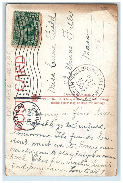 1907 Park Avenue Waterloo Iowa IA Shellburnefalls MA Antique Postcard
