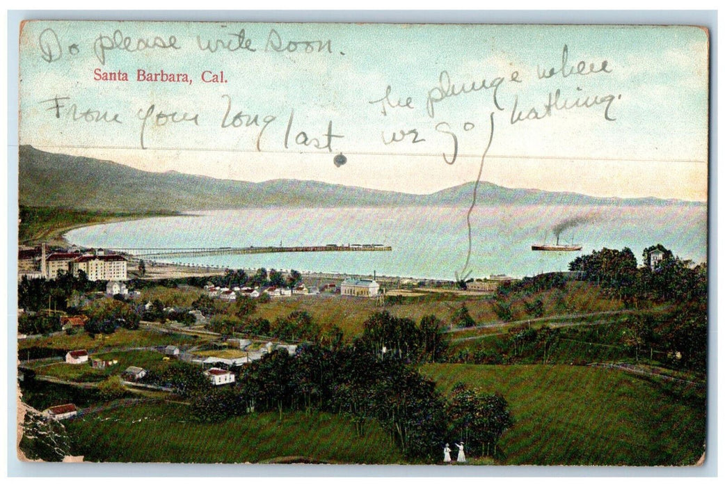 1907 Steamer View of Santa Barbara California CA Sheffield CT Antique Postcard