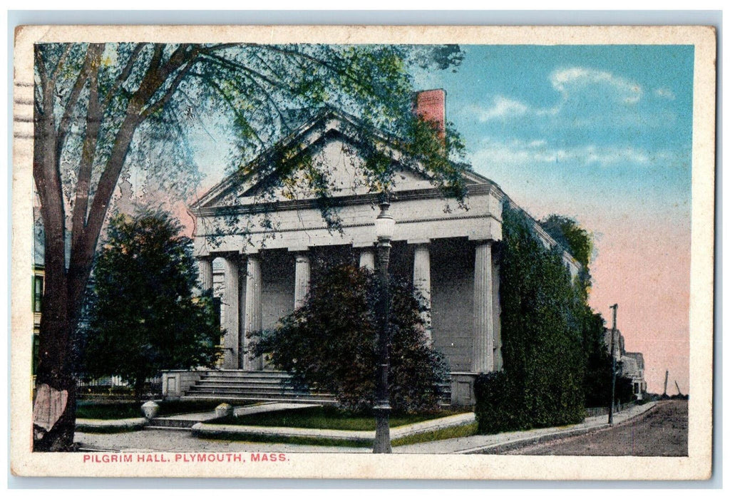 1921 Pilgrim Hall Plymouth Massachusetts MA Antique Posted Postcard