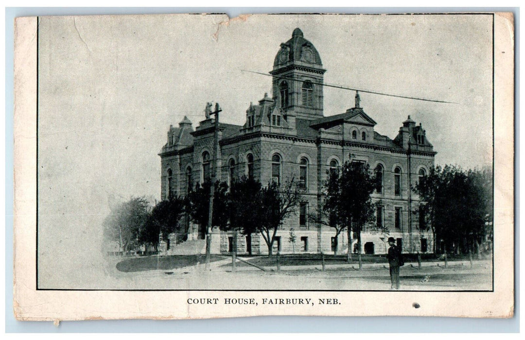 1908 Court House Fairbury Nebraska NE Antique Posted RPO Postcard